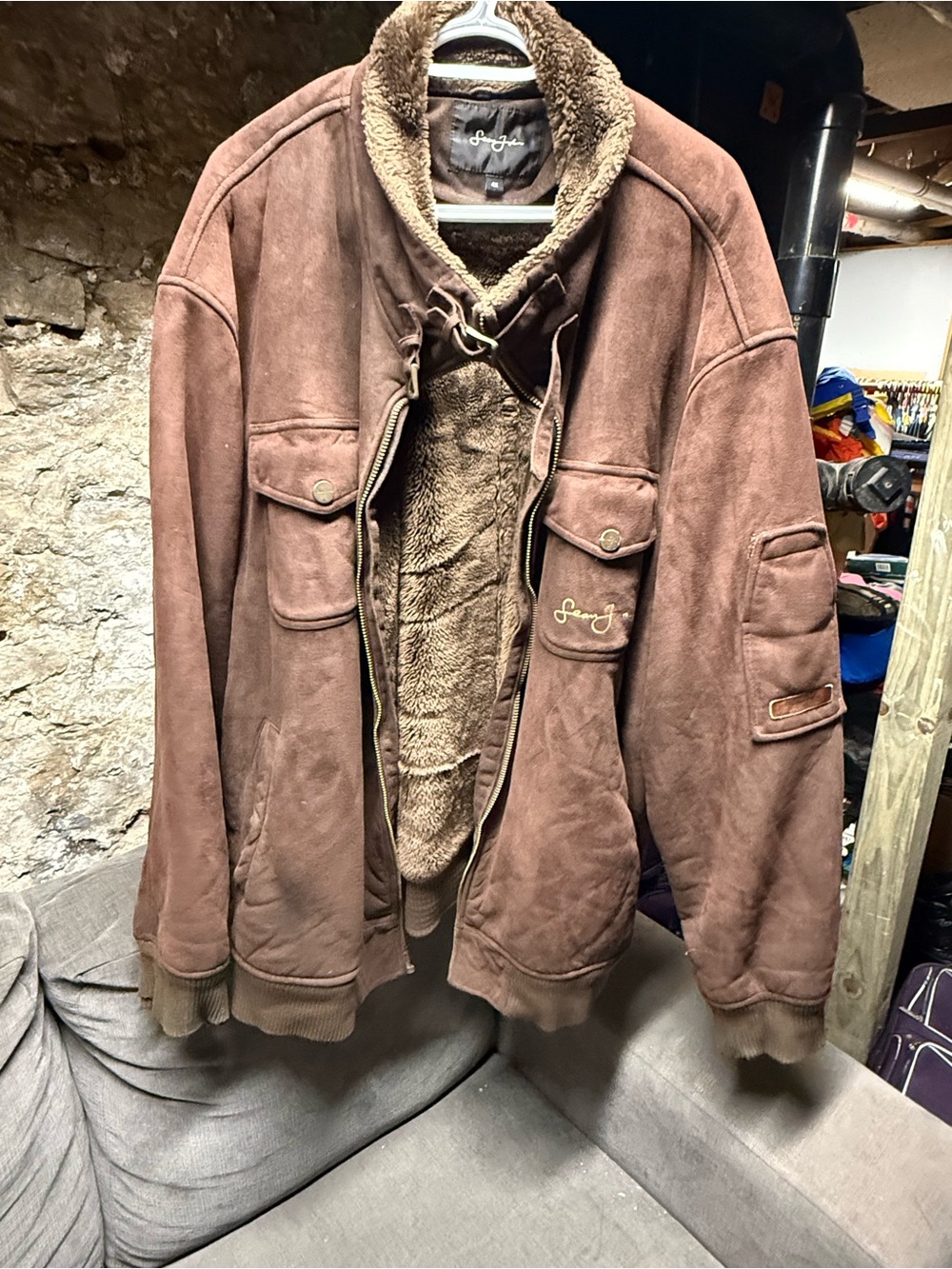 vintage brown Sean John faux suede bomber jacket 4XL